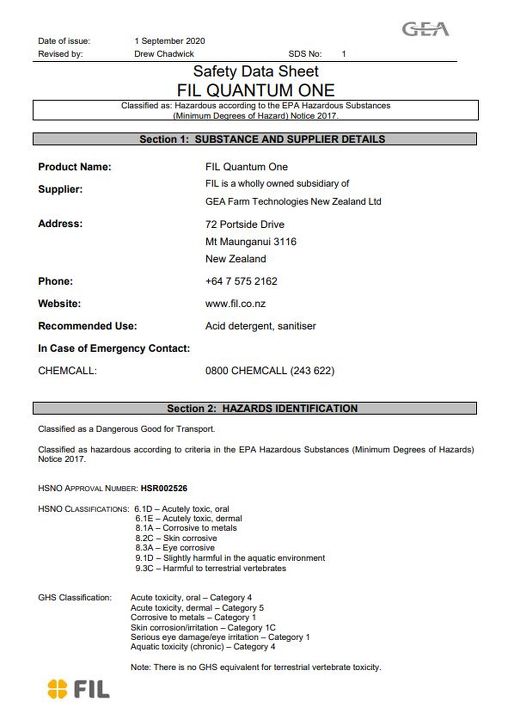 Quantum One Safety Data Sheet